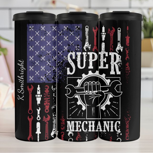 Super Mechanic American Flag Patriotic Thermal Tumbler (Creator Uploaded)
