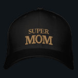 SUPER MOM embroidered baseball cap gold / black<br><div class="desc">Embroidered Hats: Classic golden / black fashion baseball cap with text "SUPER MOM" for the best moms in the world,  mothers day,  grandma birthday / family hats</div>