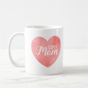 Super mom in pink watercolor heart, mother's day  coffee mug