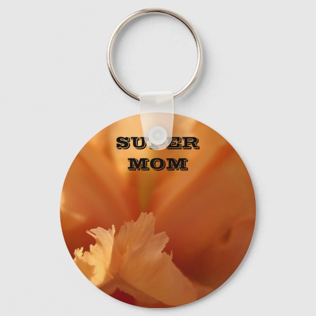 SUPER MOM Keychain Orange Iris Flower Mothers (Front)