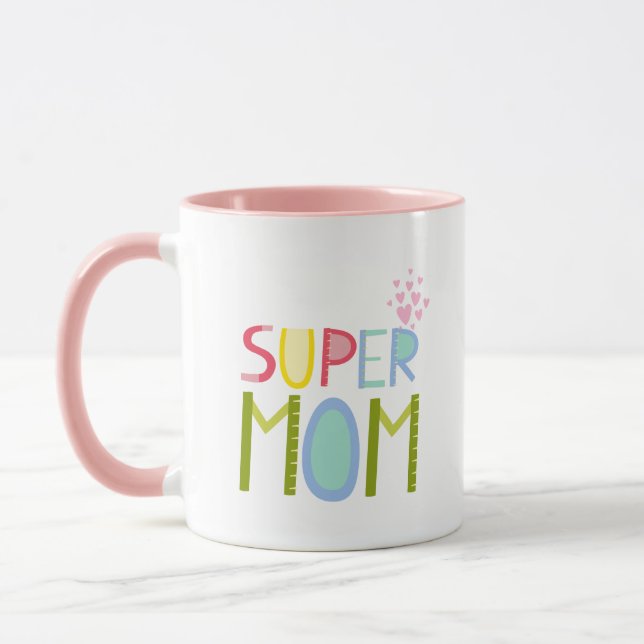 SUPER MOM Mother's Day Birthday Christmas Modern Mug (Left)
