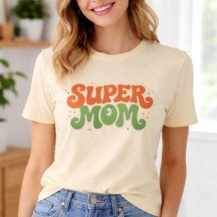SUPER MOM Playful Retro Groovy Typography T-Shirt