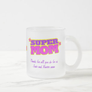 Super mom superhero style thank you frosted glass coffee mug