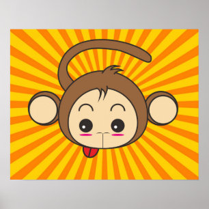 Super Monkey Face on Sunburst Background Poster