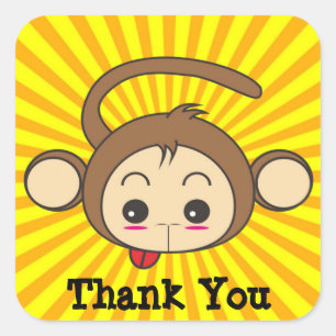 Super Monkey Face on Sunburst Background Thank You Square Sticker