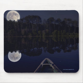 Super Moon over Lake from Canoe Late at Night Mouse Mat