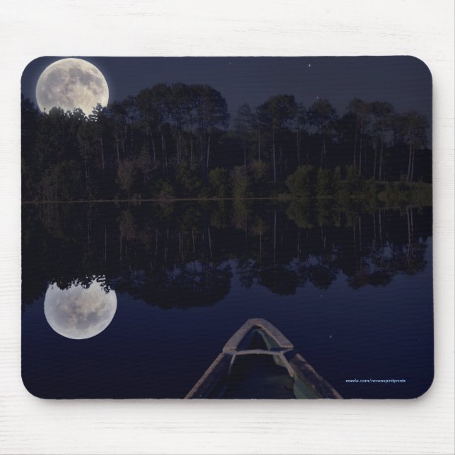 Super Moon over Lake from Canoe Late at Night Mouse Mat (Front)
