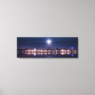 Super moon rising over Kings Lynn's night harbor Canvas Print