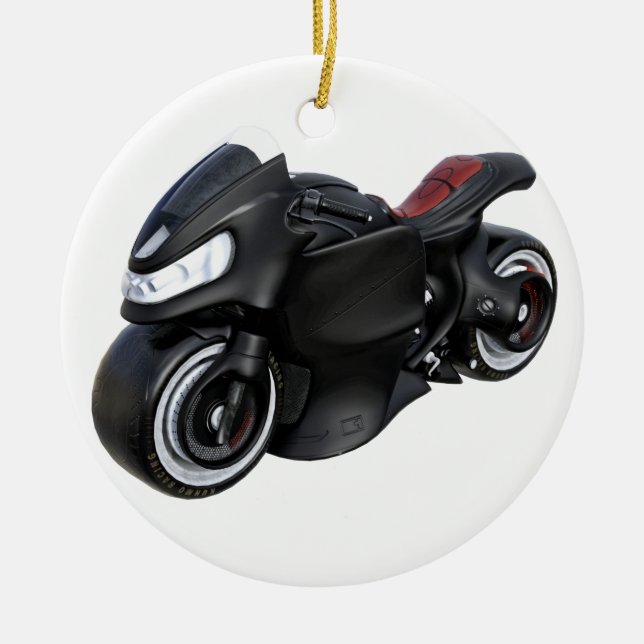 Super Motorcycle in Black Ceramic Tree Decoration (Front)