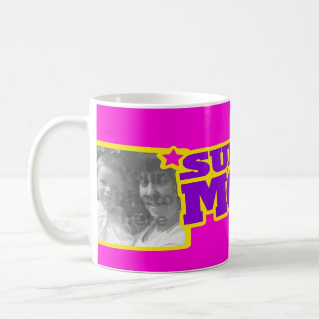 Super Mum 2 photos Pink purple yellow mug (Left)