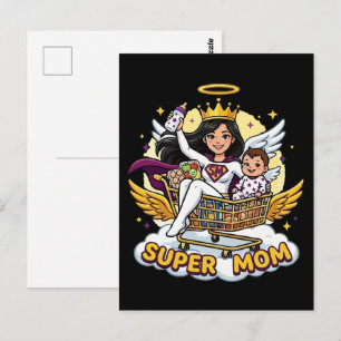Super Mum Angel Superhero Cartoon Postcard