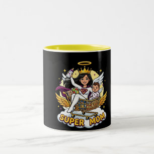 Super Mum Angel Superhero Cartoon Two-Tone Coffee Mug