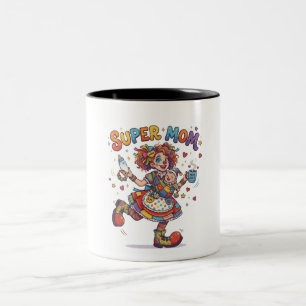 Super Mum Circus Clown Motherhood Humour Two-Tone Coffee Mug