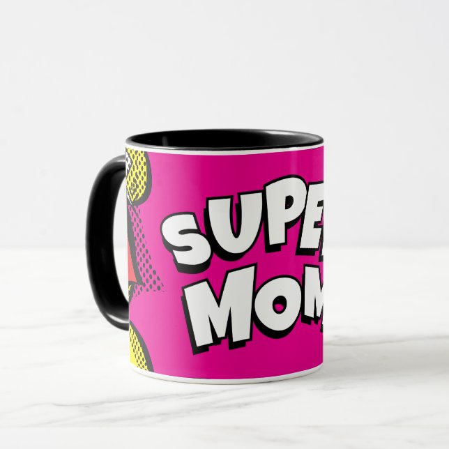  “Super Mum” Colourful Comic Book Pop Art  Mug (Front Left)