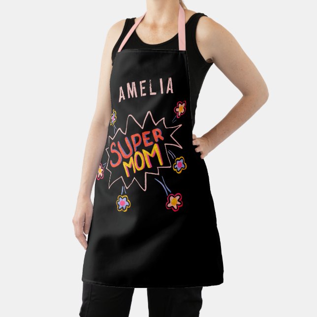 Super Mum Comic Bubble Flower Mother`s Day Apron (Insitu)