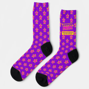 Super Mum custom message purple pink yellow star Socks
