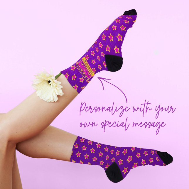 Super Mum custom message purple pink yellow star Socks (Creator Uploaded)