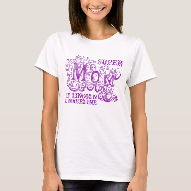 Super Mum decorative purple kids names top (Front)