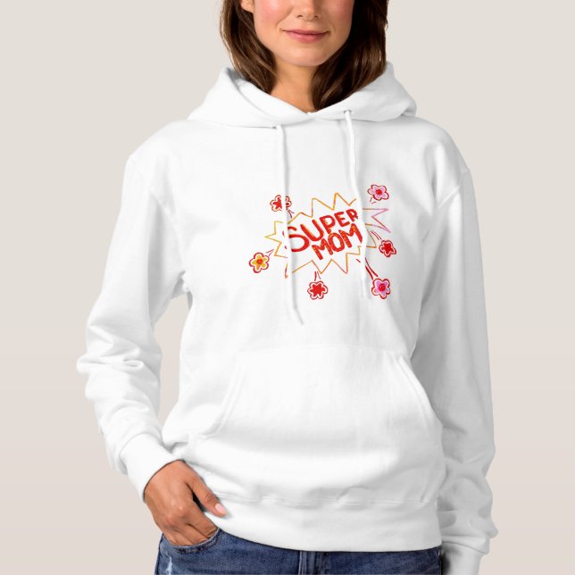 Super Mum Flower Comic Bubble Drawing Mother Hoodie (Front)