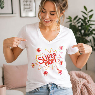 Super Mum Flower Comic Bubble Drawing Mother T-Shirt
