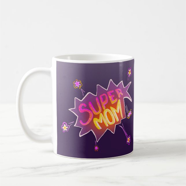 Super Mum Flower Neon Comic Bubble Mother`s Day Coffee Mug (Left)