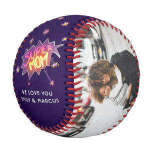 Super Mum Hand Lettering Purple Keepsake Photo Baseball