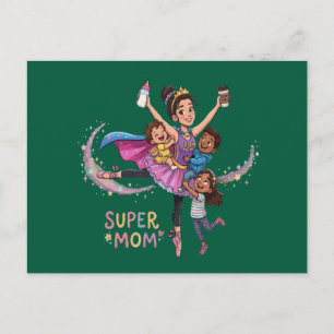 Super Mum: Hero Mother with Three Kids Illustratio Postcard