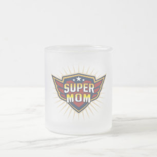Super Mum Hero Shield Wings Best Mum Ever Mother Frosted Glass Coffee Mug