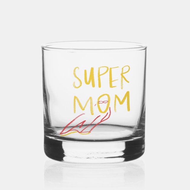 Super Mum Illustration Mother's Day Whiskey Glass (Front)