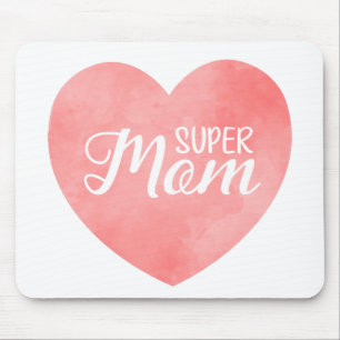 Super mum in pink watercolor heart, mother's day mouse mat