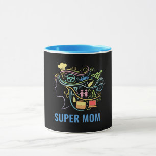 Super Mum Many Hats Colourful Retro Graphic Mug