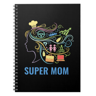 Super Mum Many Hats Colourful Retro Graphic Notebook