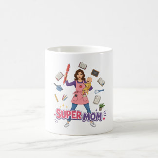 Super Mum Multitasking Mother Cartoon Design Coffee Mug