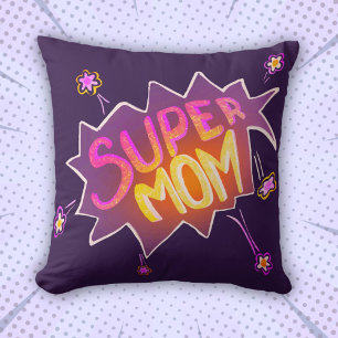 Super Mum Neon Flower Comic Bubble Mother`s Day  Cushion
