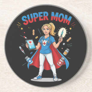 Super Mum Nurse Superhero Typography Coaster