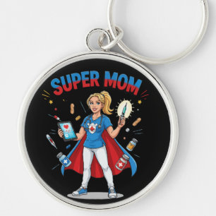 Super Mum Nurse Superhero Typography Key Ring