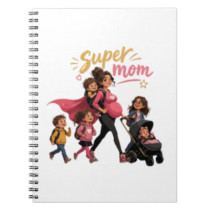 Super Mum of 5 Pregnant Mother Retro Cartoon Notebook