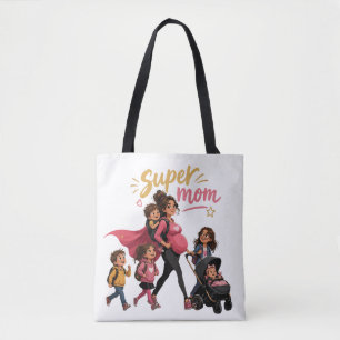 Super Mum of 5 Pregnant Mother Retro Cartoon Tote Bag