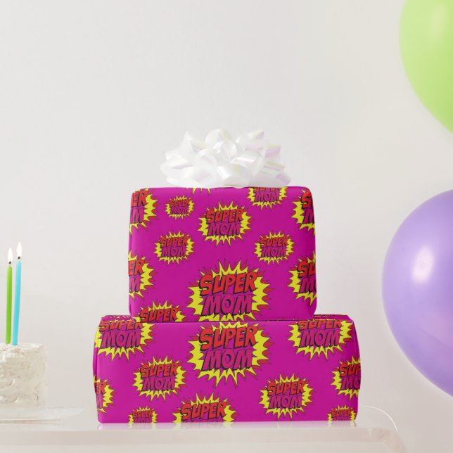 Super Mum on Fuchsia Wrapping Paper (Party Gifts)