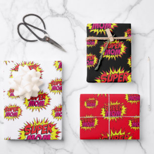 Super Mum on Red, White and Black Wrapping Paper Sheet