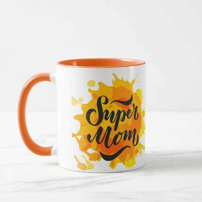 Super Mum Orange and Yellow Mug (Left)