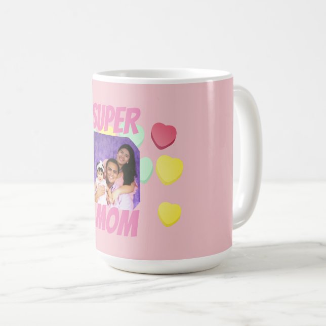 Super Mum Pink and Colourful Hearts | Mother's Day Coffee Mug (Front Right)