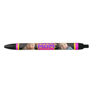 Super Mum pink kids name and photo  Black Ink Pen