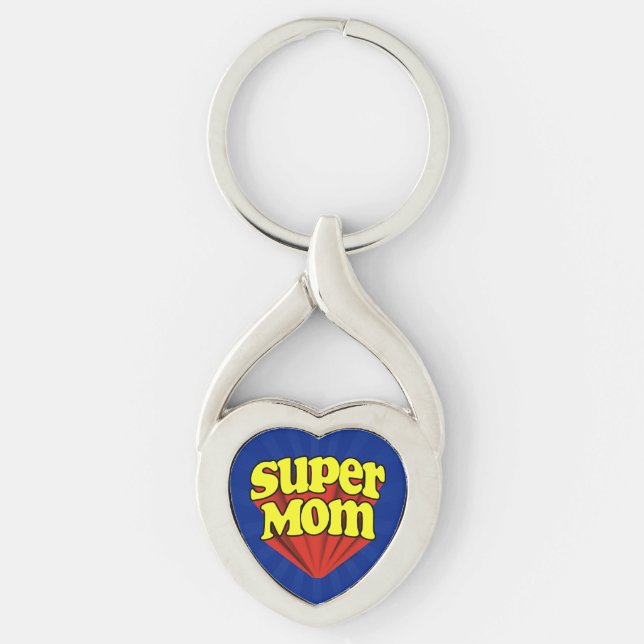Super Mum Red/Yellow/Blue Superhero Mother's Day Key Ring (Front)