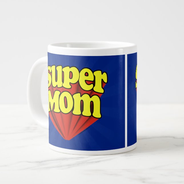 Super Mum Red/Yellow/Blue Superhero Mother's Day Large Coffee Mug (Front Left)