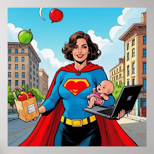 “Super Mum” Retro comic-book style Poster (Front)