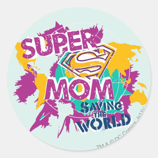 Super Mum Saving the World Classic Round Sticker (Front)