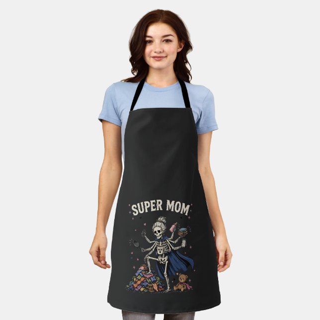 Super Mum Skeleton Multitasking Retro  Apron (Worn)