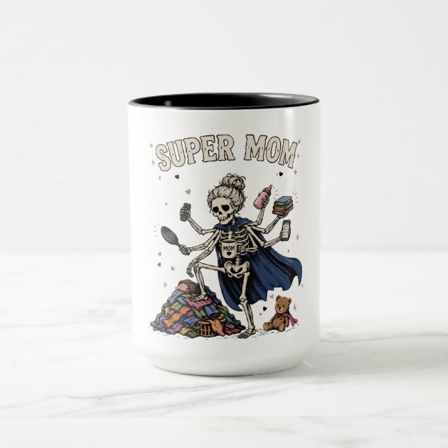 Super Mum Skeleton Multitasking Retro  Mug (Center)
