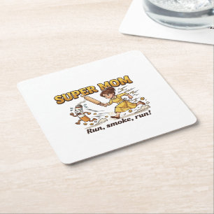 Super Mum Smoking Funny Square Paper Coaster